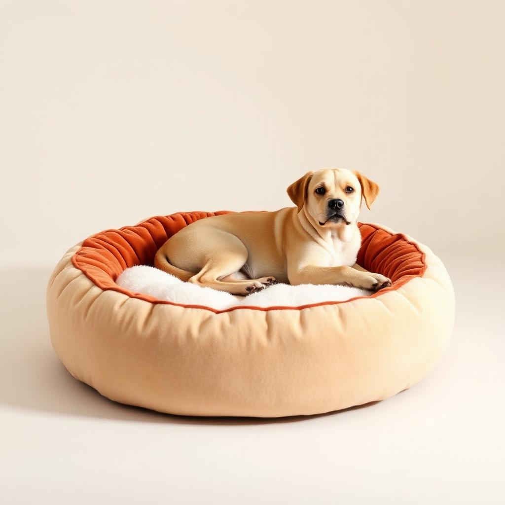 Orthopedic pet donut bed in terracotta and cream
