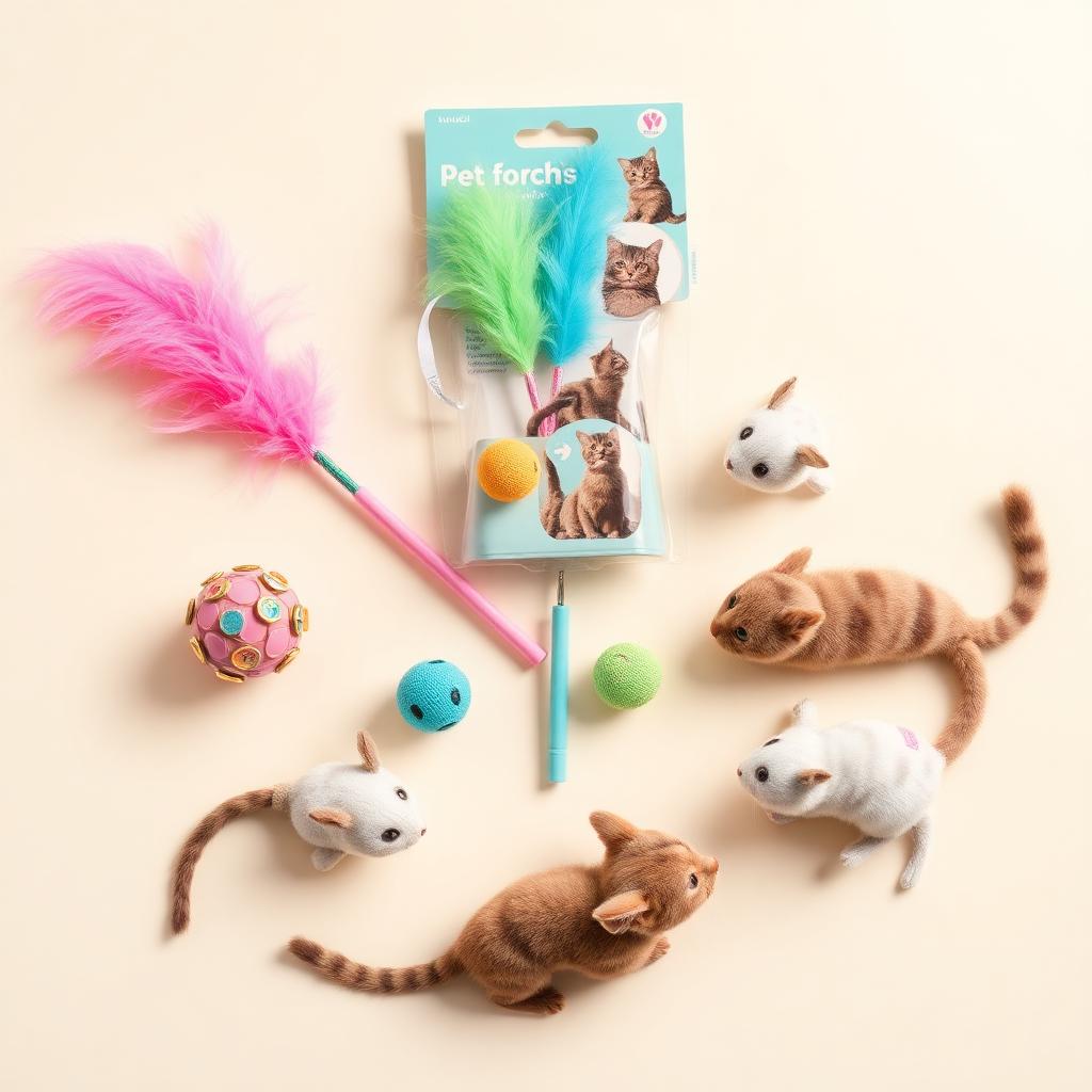 Interactive Cat Toy Set with feather wands and plush mice