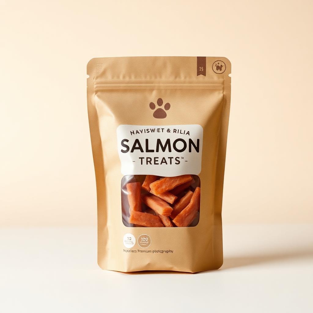 Natural salmon treats in kraft packaging